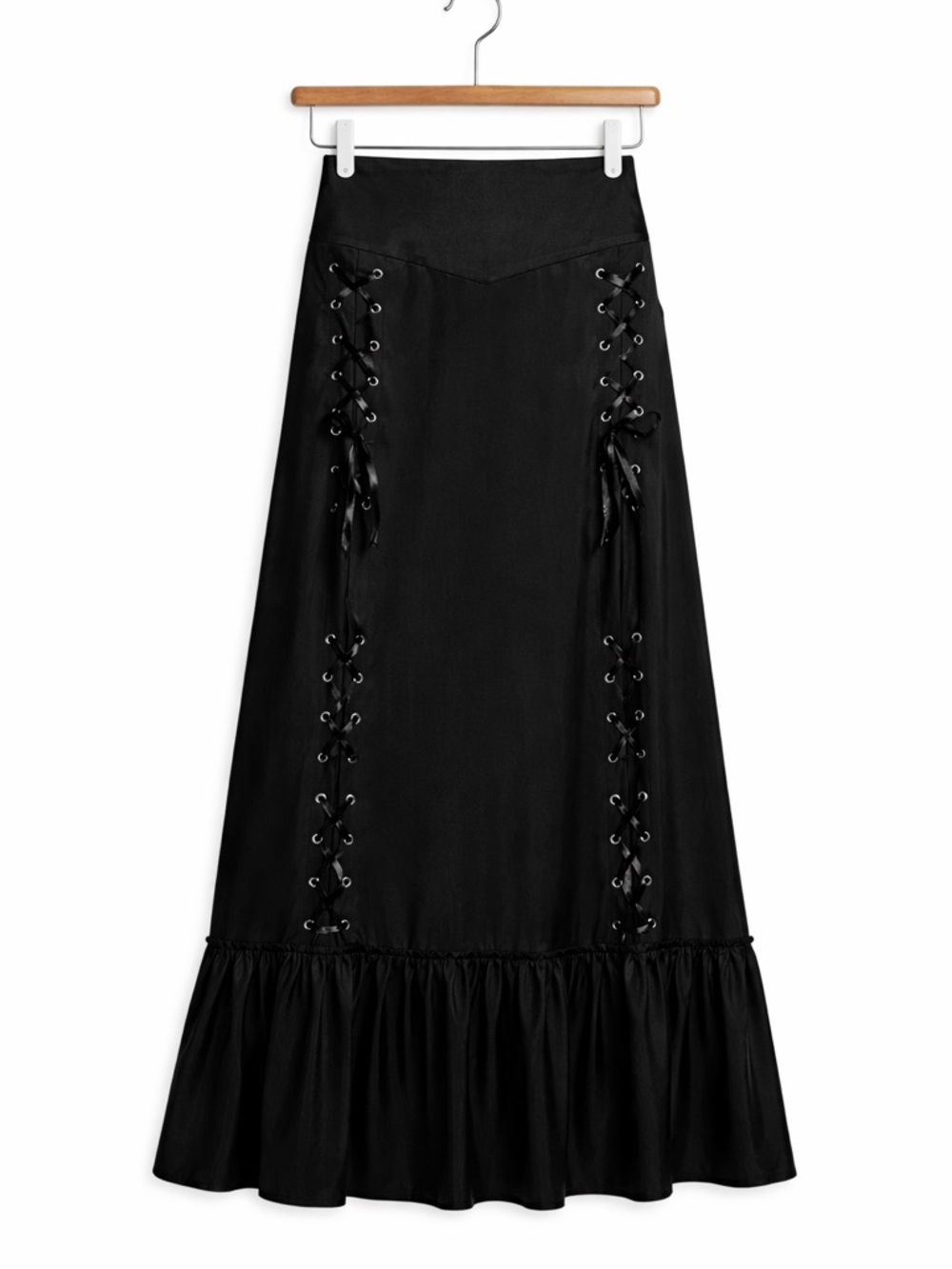 Red Silky Lace Up Trumpet Skirt - Picture 6 of 6